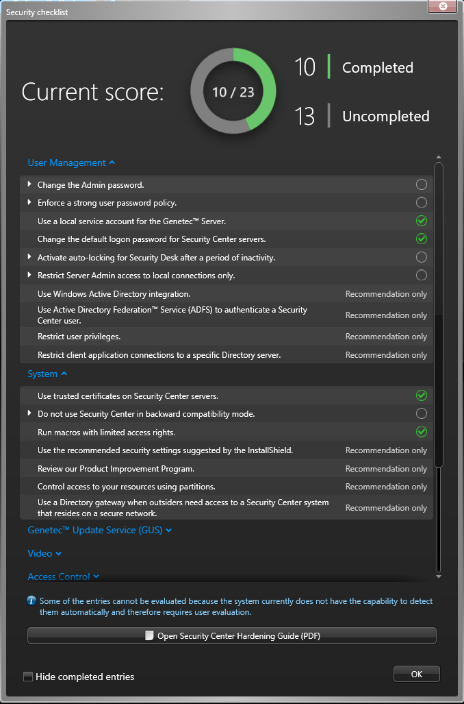 Genetec security score widget