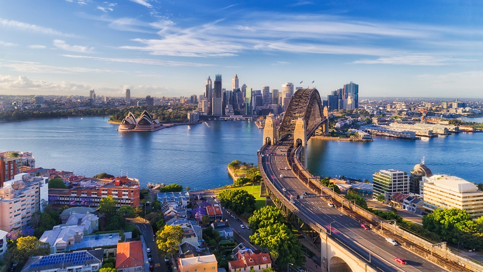 An aerial view of Sydney harbour in Australia