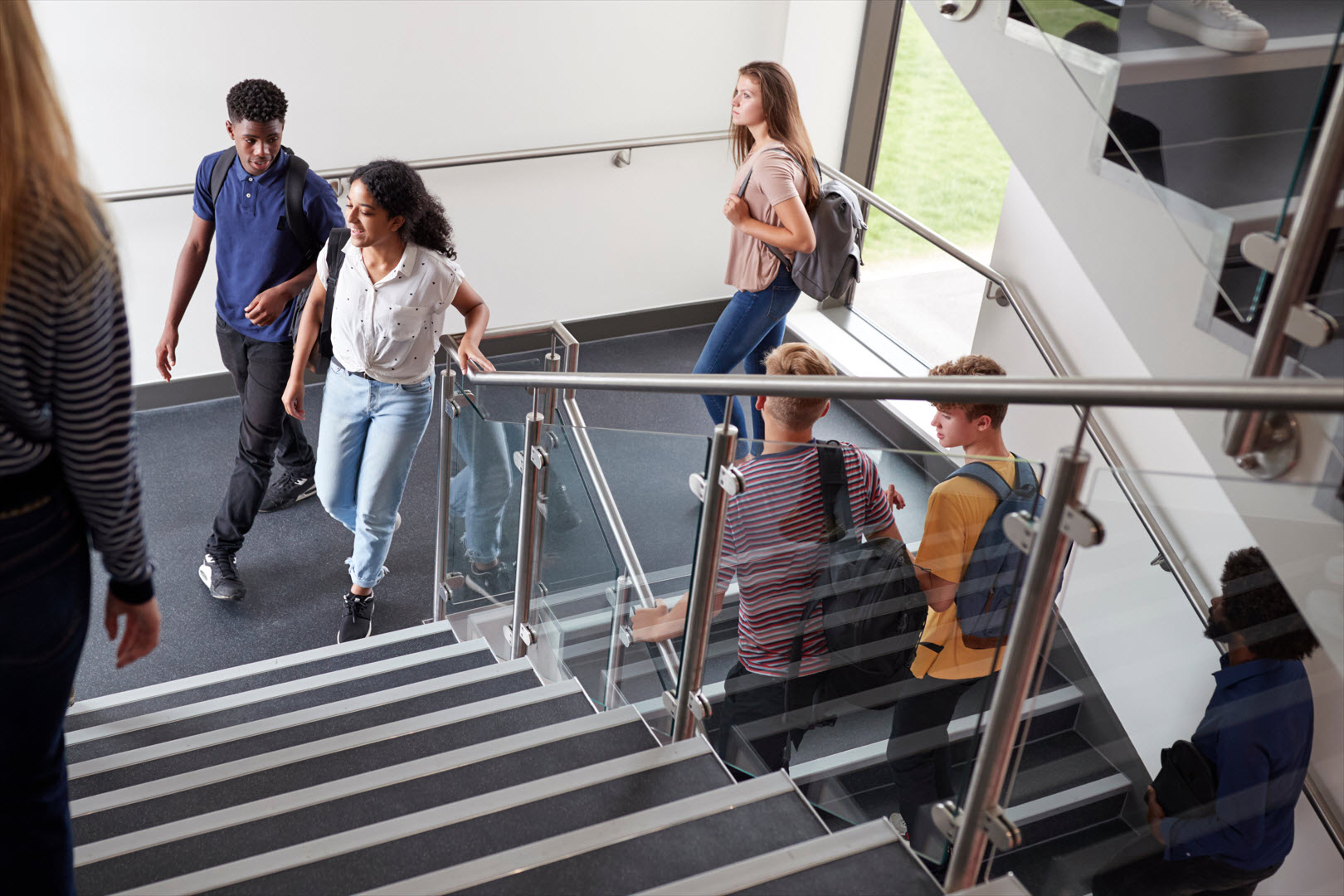 Students walking through school
