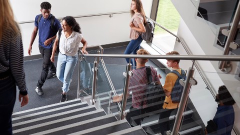 Students walking through school