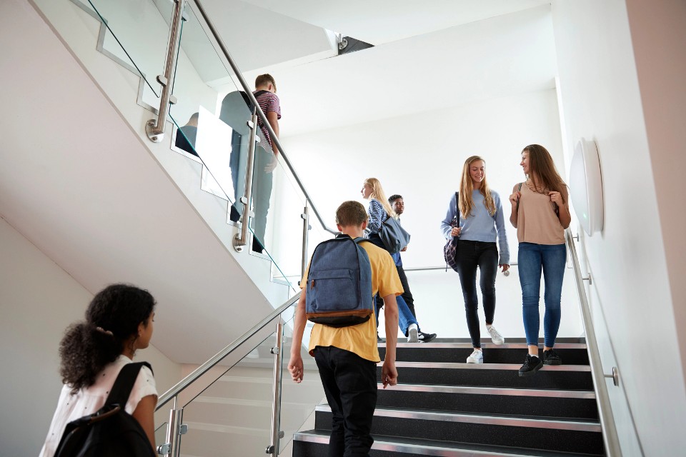 Students walking through school